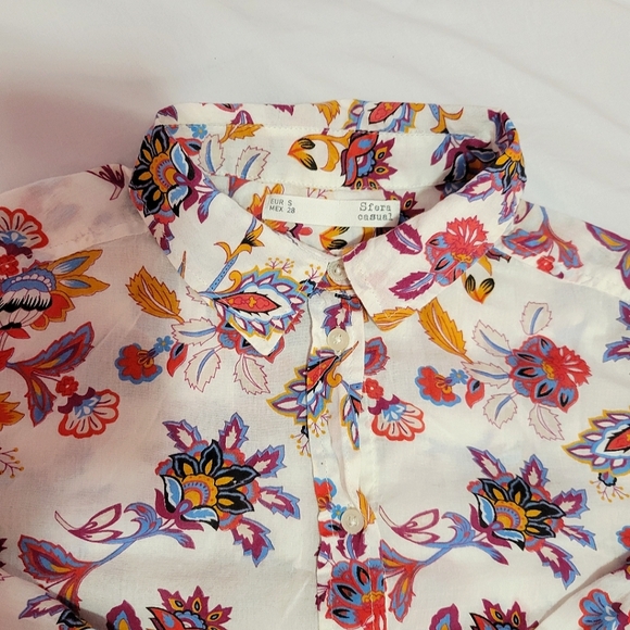 SFERA colourful floral patterned cotton button down shirt - Picture 6 of 9